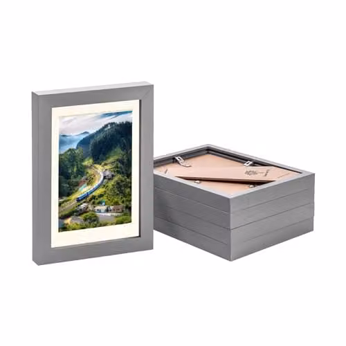 Nicola Spring Pack of 5 Rectangular Photo Frames in Grey with White Mount, 10 x 15 cm – 1