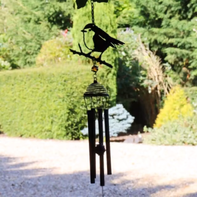 Betley Butterfly Metal Hanging Wind Chime with Bird and Butterfly Motifs in Black