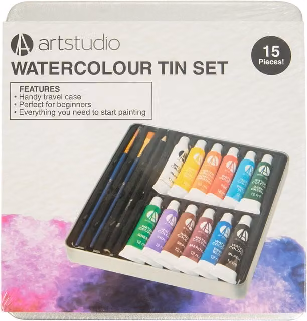 Art Studio 15 Piece Multicolour Watercolour Tin Set for Professionals
