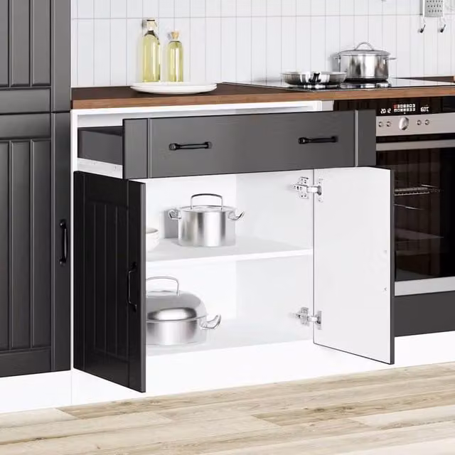 Berkfield Home Lucca Black Kitchen Base Cabinet with Hinged Doors and Internal Shelves – 1