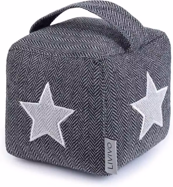 LIVIVO Weighted Star Fabric Door Stopper in Grey and White