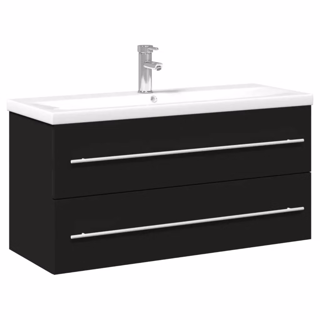 Berkfield Home Modern Black Bathroom Sink Cabinet with Ceramic Basin – 2