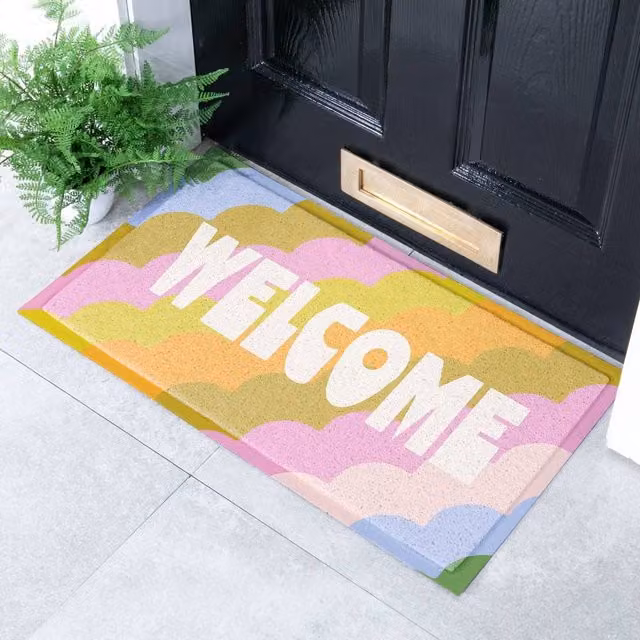 Artsy Mats Elizabeth Olwen Retro Welcome Indoor/Outdoor Doormat, Yellow, W: 70 cm, D: 40 cm