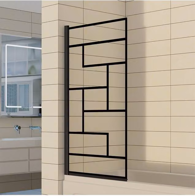Living and Home 180 Degree Pivot Bath Shower Screen in Black with Clear Glass, W: 80 cm, H: 140 cm – 1