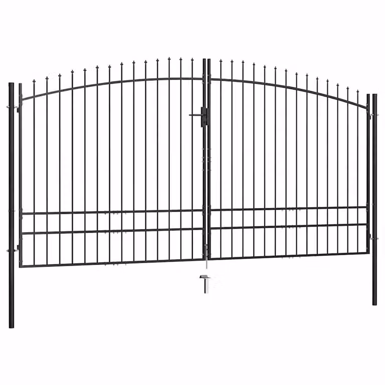 Berkfield Home Durable Steel Double Swing Fence Gate with Spear Top, Black, W: 400 cm, H: 248 cm