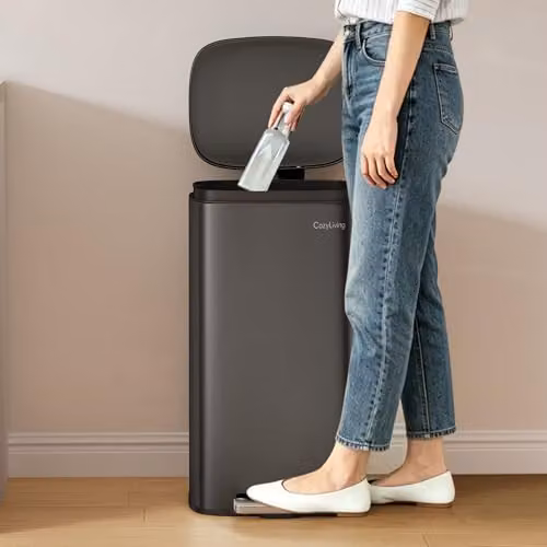 CozyLiving 50L Pedal Kitchen Bin in Grey with Soft Close Lid, Removable Inner Bucket and Fingerprint-Proof Stainless Steel Body, H: 62.5 cm, W: 40.0 cm, D: 28.0 cm – 3