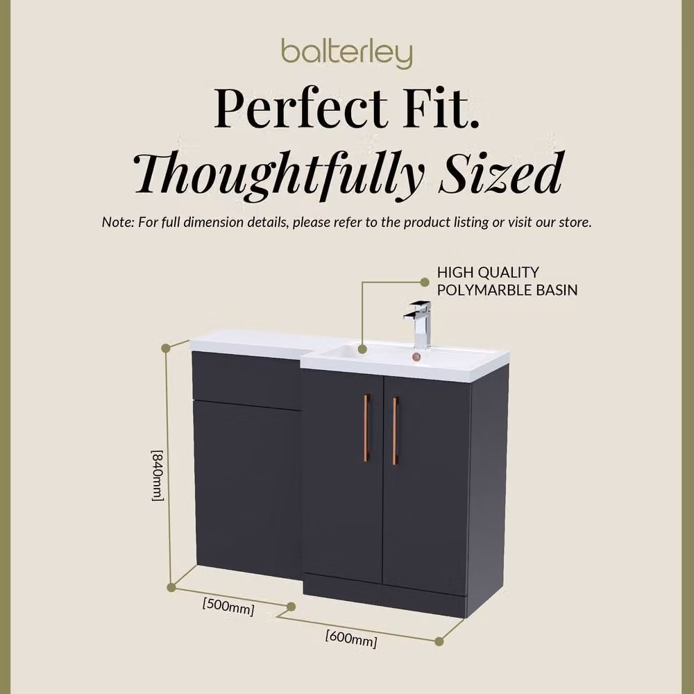 Balterley Modern Right-Hand Vanity and WC Unit Combination in Matt Grey, Width: 110 cm – 4