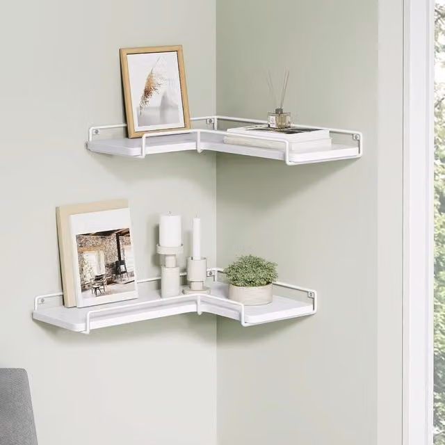 VASAGLE Set of 2 White Floating Corner Wall Shelves