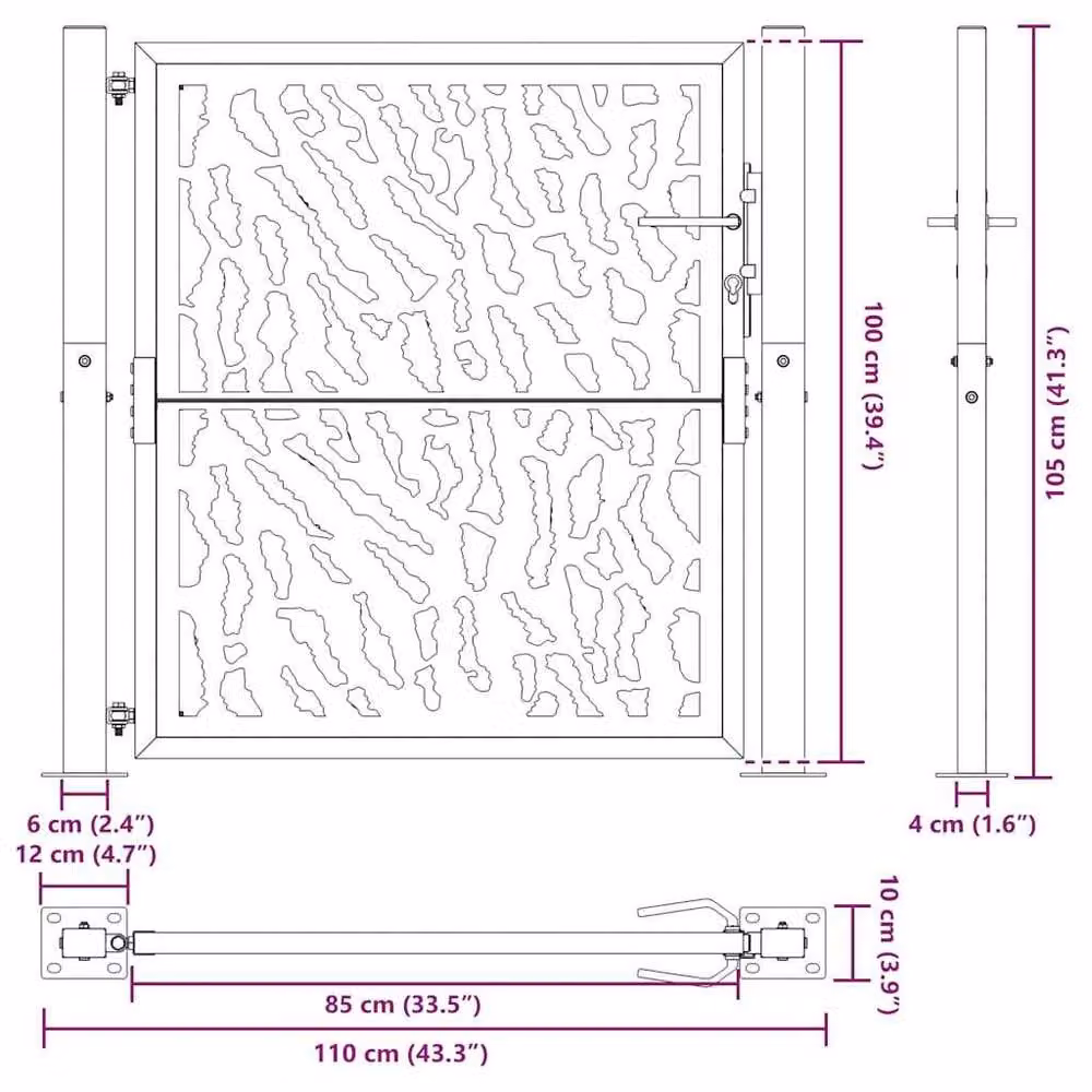 Berkfield Home Beautiful Garden Gate in Black Steel with Trace Design, W: 105 cm, H: 106 cm – 8
