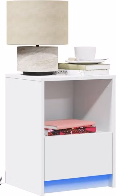 Berkfield Home Modern White Bedside Cabinet with Integrated LED Lighting and MDF Construction – 1