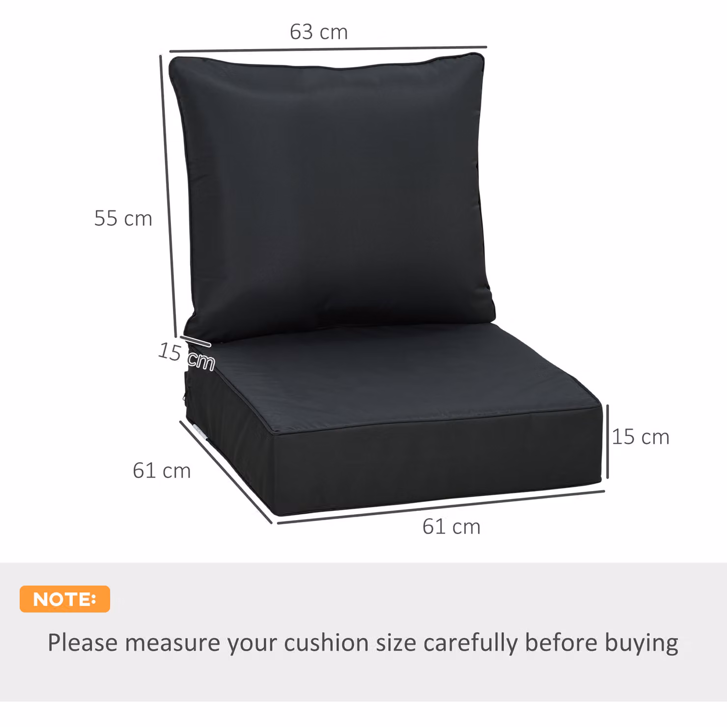 Outsunny Black Outdoor Seat and Back Cushion Set with Removable Washable Covers – 3