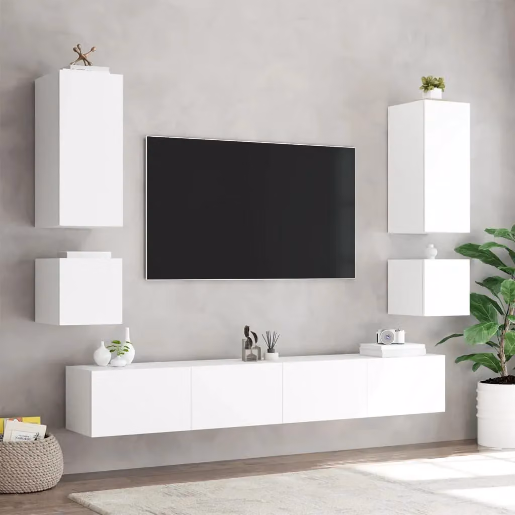 Berkfield Home Modern White Wall Mounted TV Cabinet with Integrated LED Lighting W/D/H: 100 x 35 x 31 cm – 5