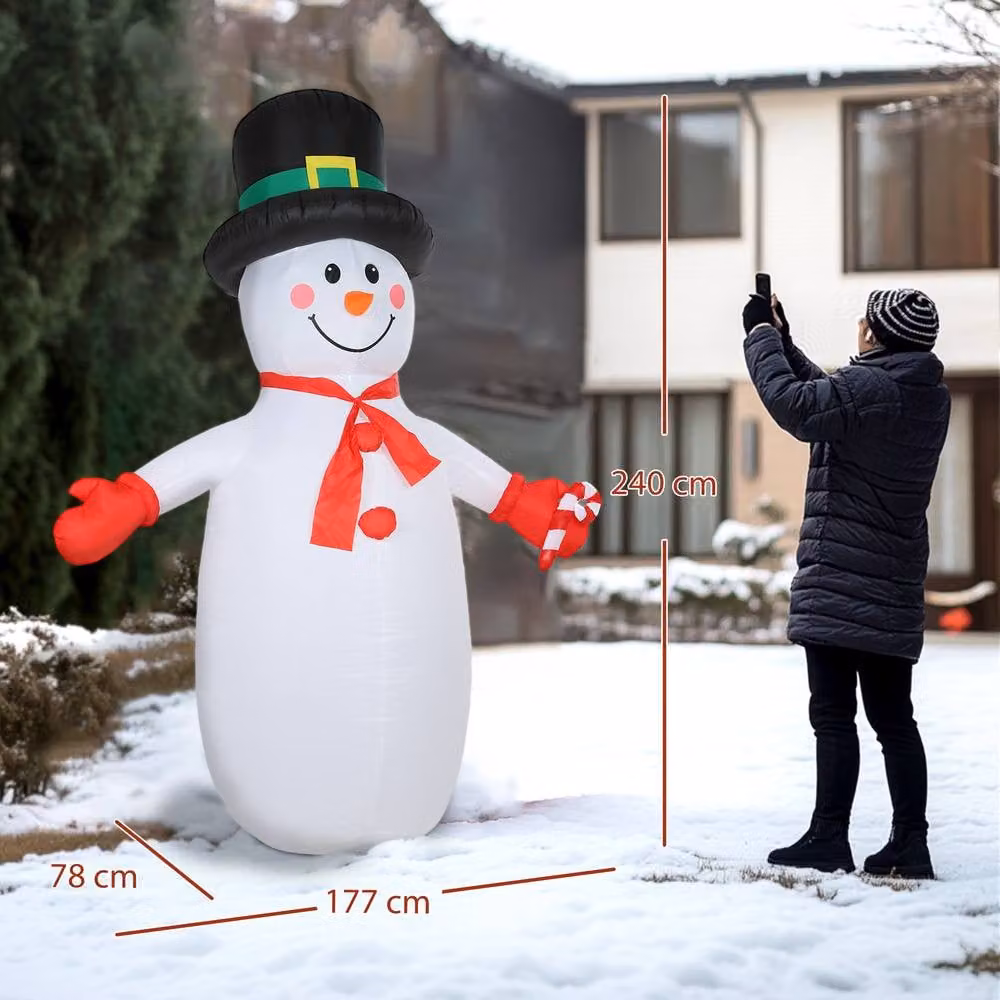 OUTSUNNY Inflatable Christmas Snowman for Indoor and Outdoor Decor, White, Height: 243.84 cm – 3