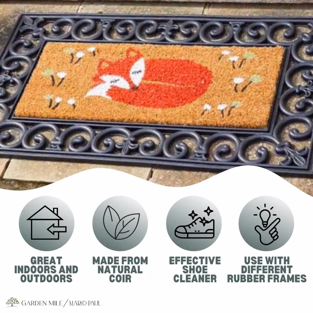 Marco Paul Non Slip Coir Door Mat Insert with Orange Fox Design, W/D/H: 100 x 100 x 1 cm – 8