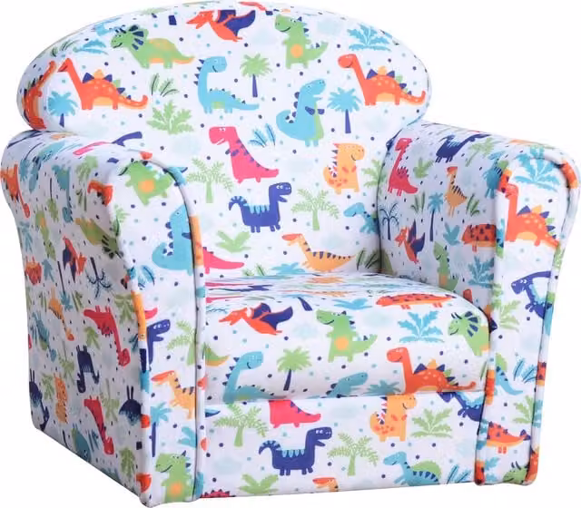 HOMCOM Childrens Dinosaur Pattern Tub Armchair with Solid Wood Frame in Multicolour
