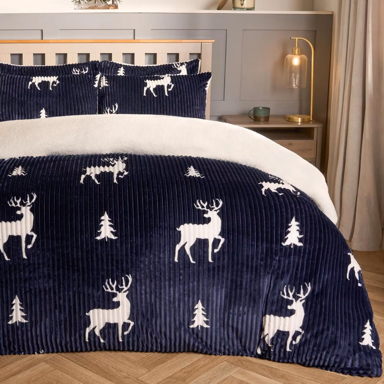 OHS Stag Duvet Cover and Pillowcase Bedding Set in Dark Navy Blue, W: 180 cm, H: 200 cm – 6