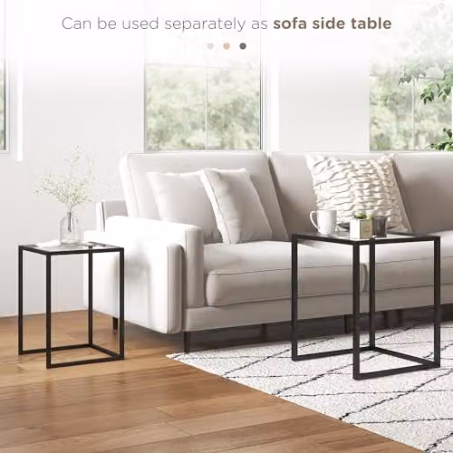 HOMCOM Nesting Tables Set of 2 with Tempered Glass Tops and Steel Frame, Black – 4