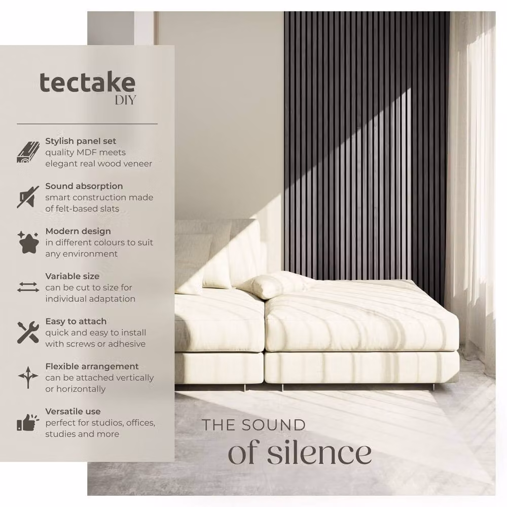 tectake Sound-absorbing Acoustic Panels in Black Oak Wood Look with MDF and Textile – 2