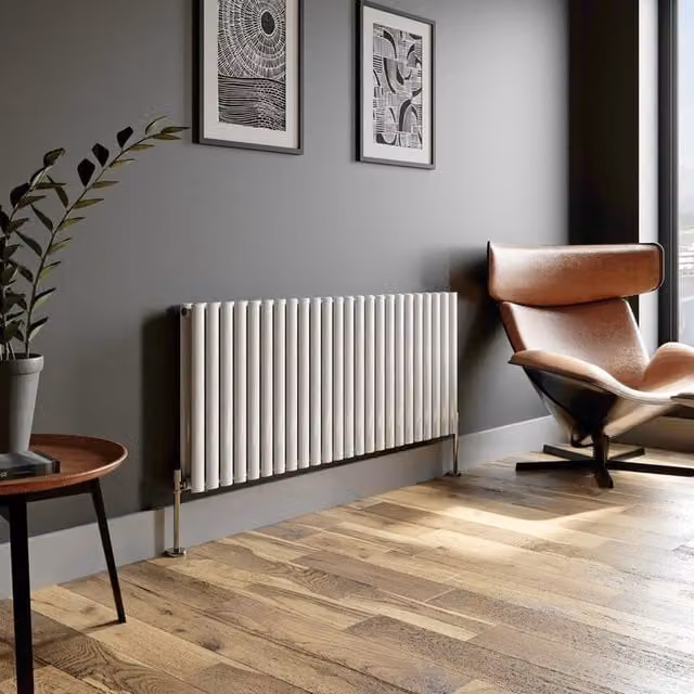 Temprazo Vertical Oval Tube Double Panel Designer Radiator in White, H: 180 cm, W: 48 cm