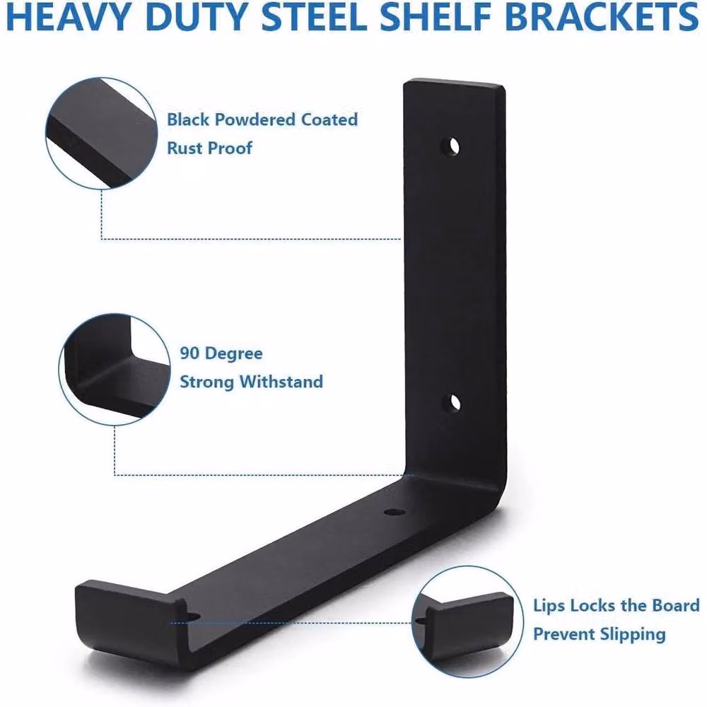 FLAVORA 2 Pack Industrial Steel Rustic Shelf Brackets in Matt Black – 2