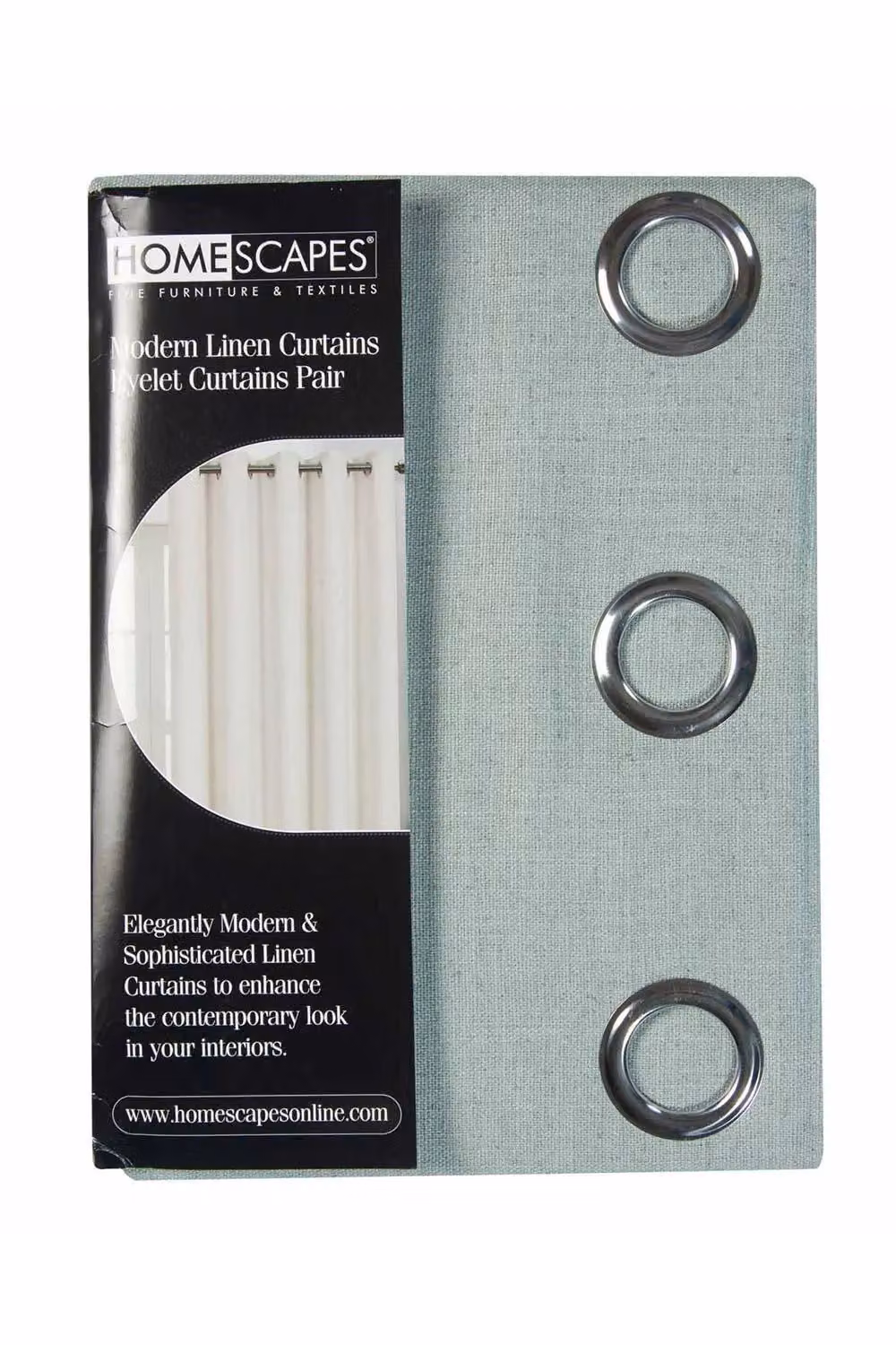 Homescapes Linen Eyelet Lined Curtain Pair in Blue, Width: 167 cm, Drop: 137 cm – 2