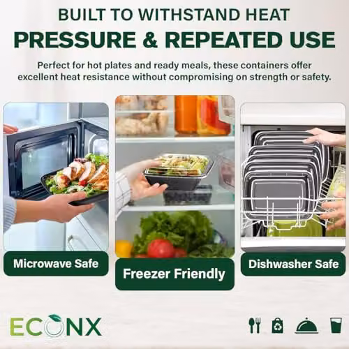 ECONX 50 Pack Black Plastic Meal Prep Food Storage Containers with Airtight Lids, 24oz Each – 2