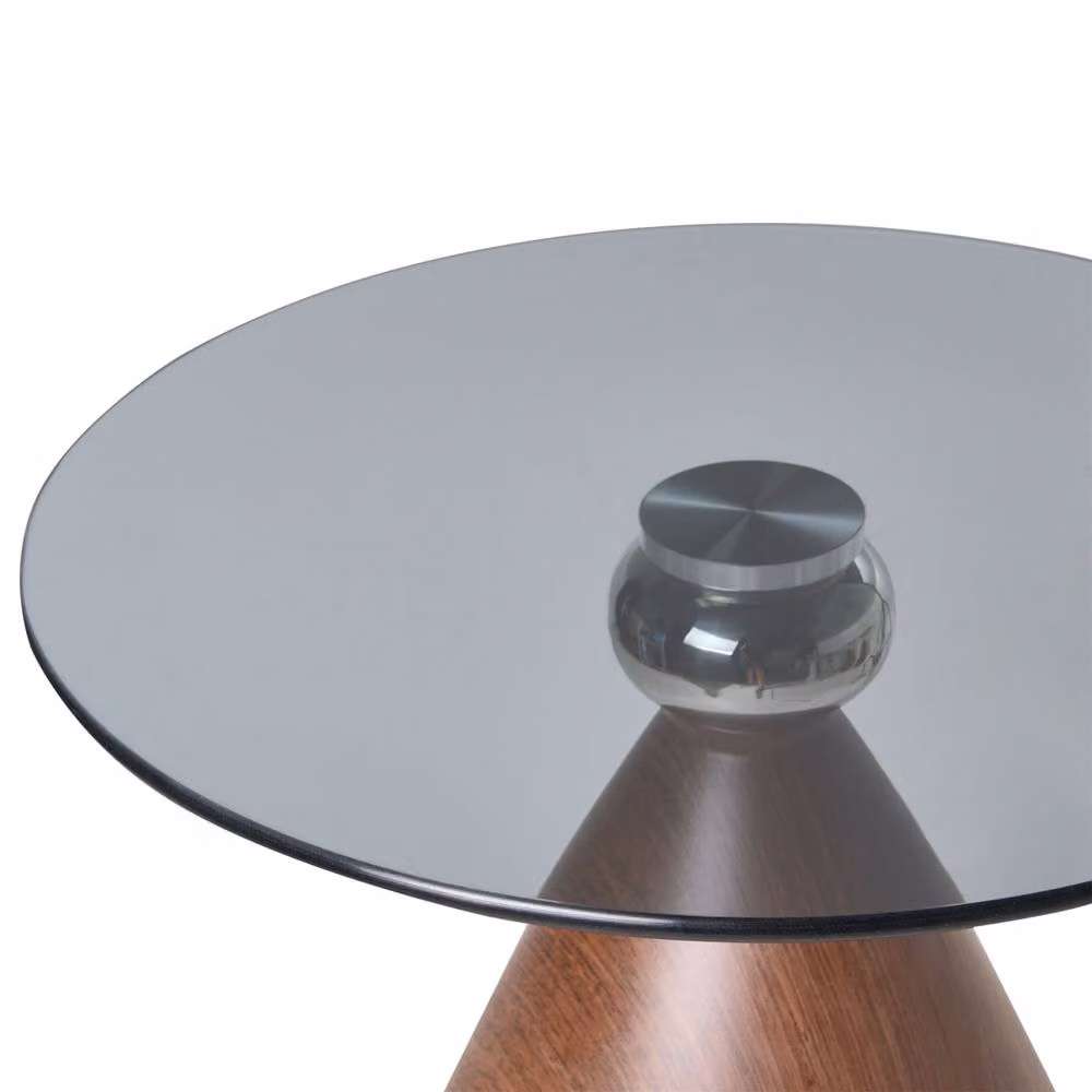 Wyld and Coco Small Side Table with Brown Wood Effect Top and Black Iron Cone Base – 3