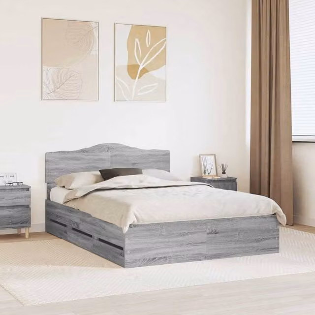 Berkfield Home Modern Bed Frame with Drawers in Grey Sonoma, W/D/H: 140 x 200 cm, Engineered Wood