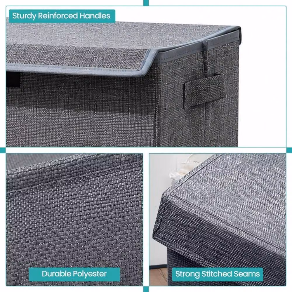 FORGEVIO Grey Collapsible Fabric Laundry Basket with Lid, W/D/H: 57 x 33 x 53 cm – 2
