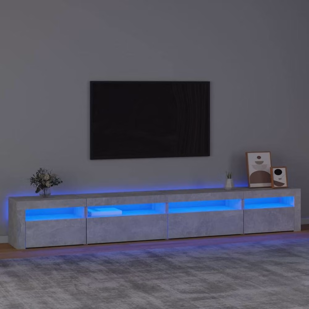 Berkfield Home Modern TV Cabinet with LED Lights in Concrete Grey, W: 270 cm, D: 40 cm, H: 40 cm – 2