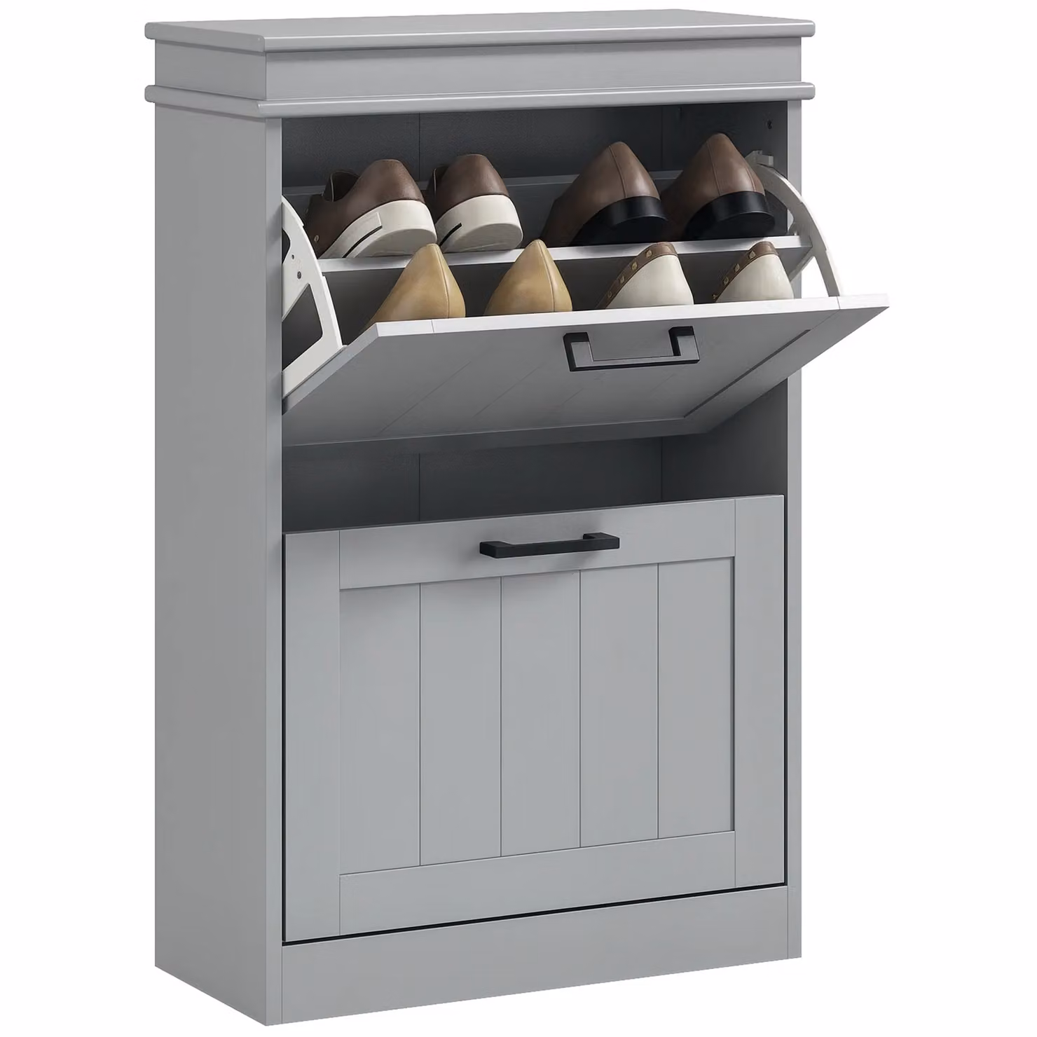 HOMCOM Slim Grey Shoe Storage Cabinet with 2 Tilting Compartments and Internal Shelves for Hallways – 2