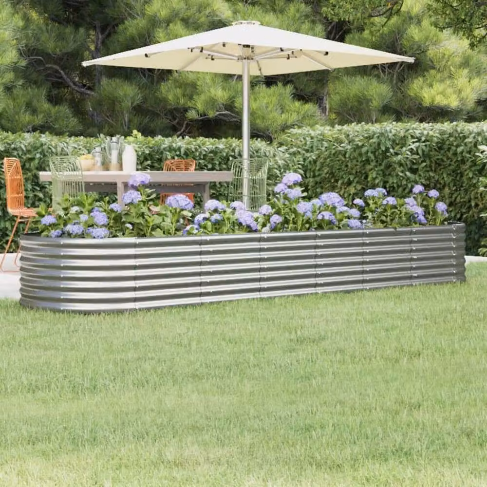 Berkfield Home Garden Powder-coated Steel Raised Bed in Silver, W/D/H: 296 x 80 x 36 cm – 1