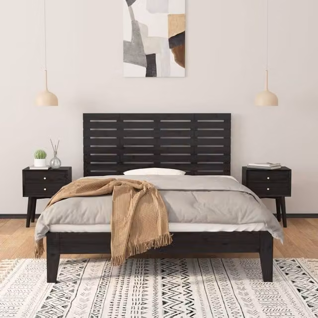 Berkfield Home Black Solid Wood Pine Wall Headboard, W: 126 cm, D: 3 cm, H: 63 cm