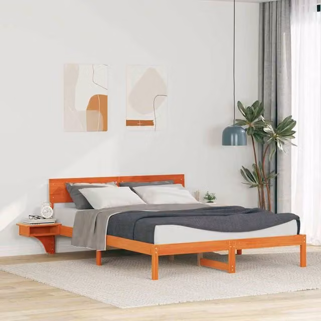 Berkfield Home Solid Pine Wood Bed Frame with Headboard in Wax Brown, 160 x 200 cm – 1