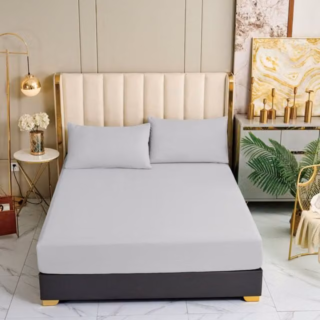 Ezysleep Egyptian Cotton 400 Thread Count Fitted Sheet in Silver/Grey, W/D/H: 90 x 200 cm