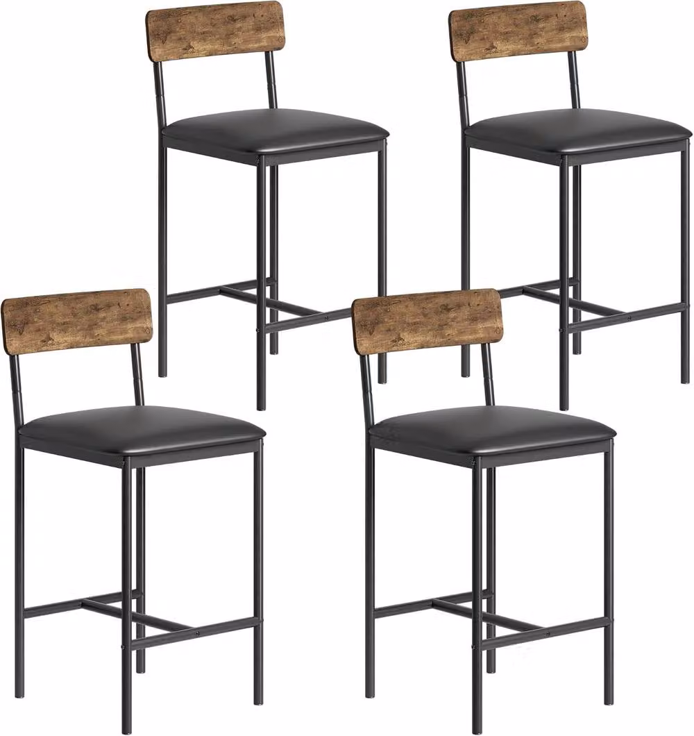 London Boutique Set of 4 Upholstered Counter Height Bar Stools in Brown Synthetic Leather – 2