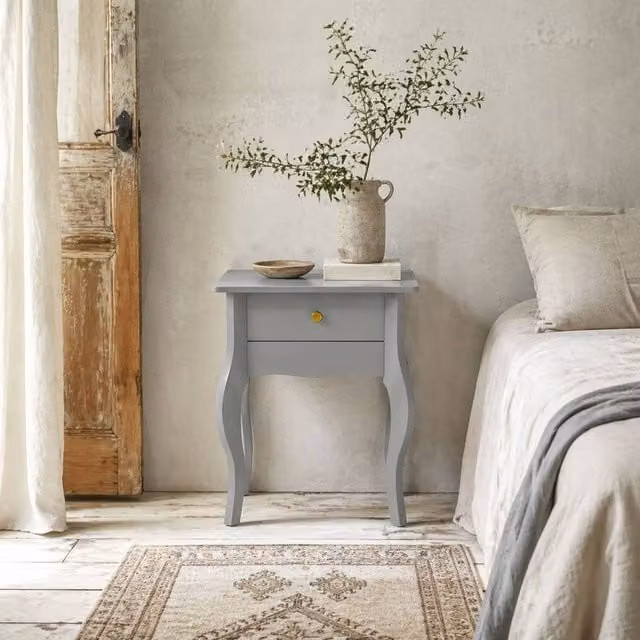Wyld Haus Noha Grey and Gold French Style Side Table with Drawer W/D/H: 45 x 35 x 55 cm
