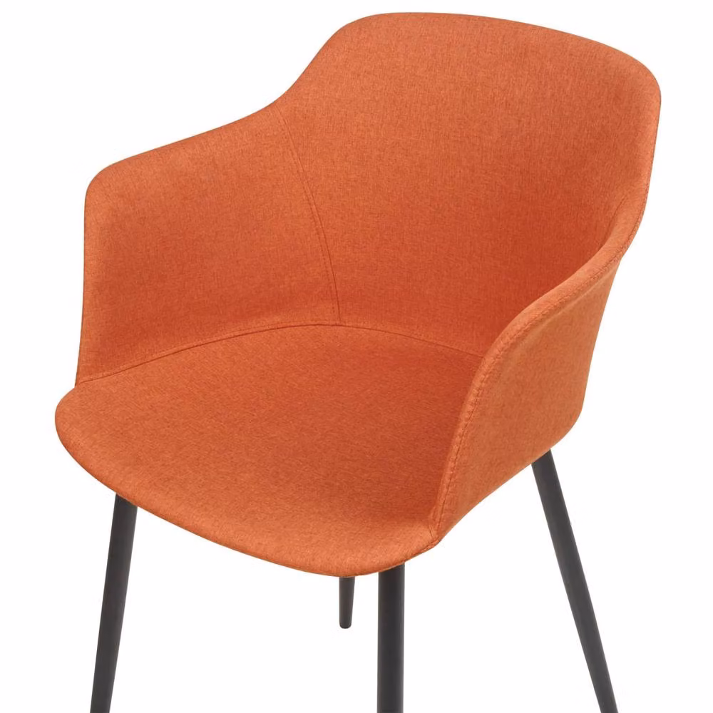 Wyld and Coco Set of 2 Orange Fabric Upholstered Retro Dining Chairs with Black Metal Legs – 3