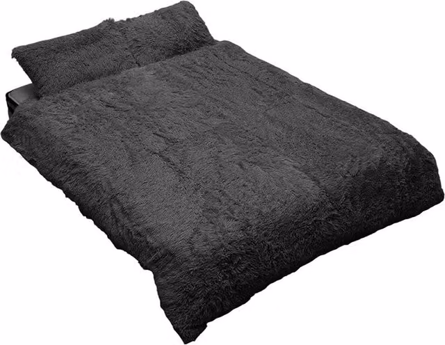 Livingandhome 3-Piece Reversible Anthracite Grey Faux Mink Fleece and Crystal Velvet Duvet Set with Pillowcase, W/D/H: 90 x 190 cm