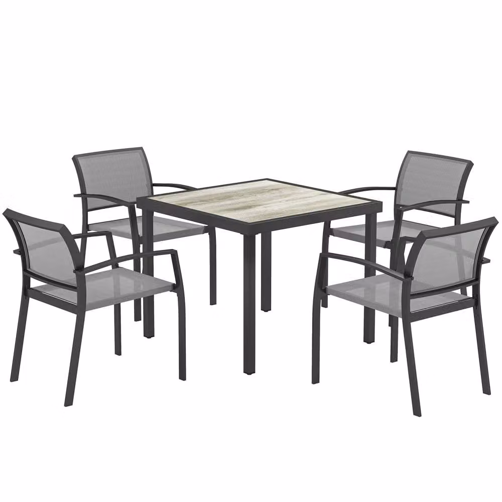 Wyld Haus Velo 4 Seater Grey Mesh Metal Frame Garden Dining Set with Arched Back – 2