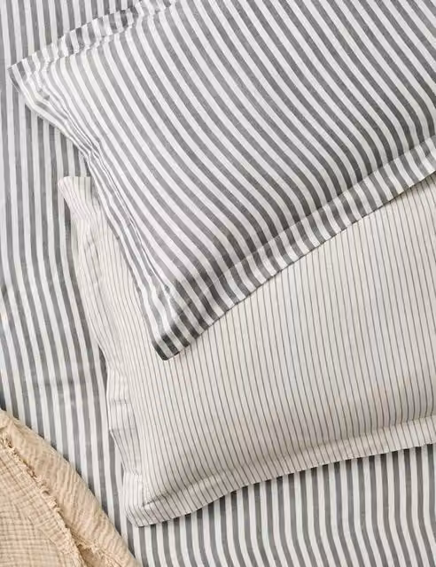 Yard Hebden Stripe Pure Cotton Pillowcases, 2 Pack, Light Grey Mix