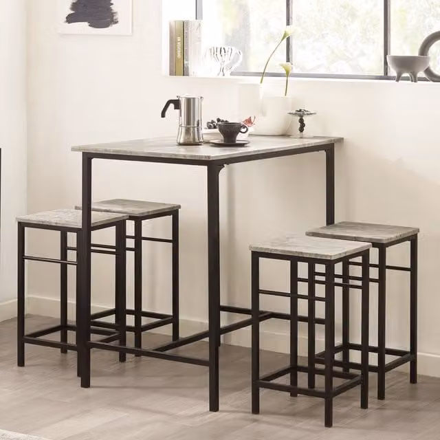 SoBuy 5 Piece Modern Kitchen Breakfast Bar Set in Grey and Black
