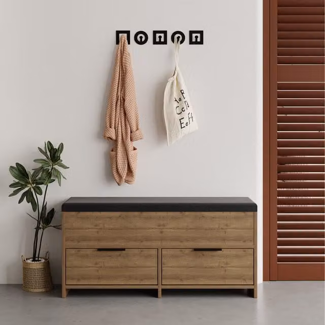 Decortie Cove Modern Shoe Storage Bench in Brown