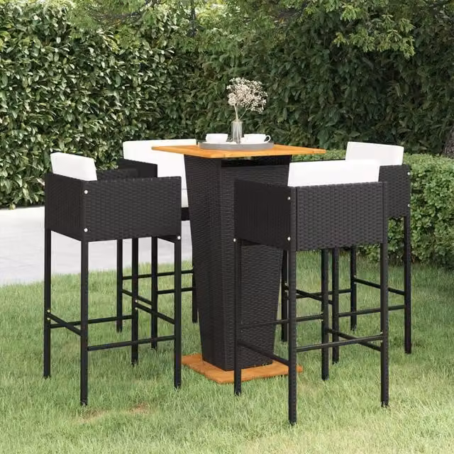 Berkfield Home 5 Piece Modern Poly Rattan Garden Bar Set with Cushions in Black