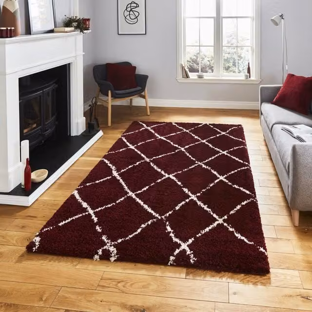 Terrys Red Scandinavian Diamond Pattern Rectangular Polypropylene Rug