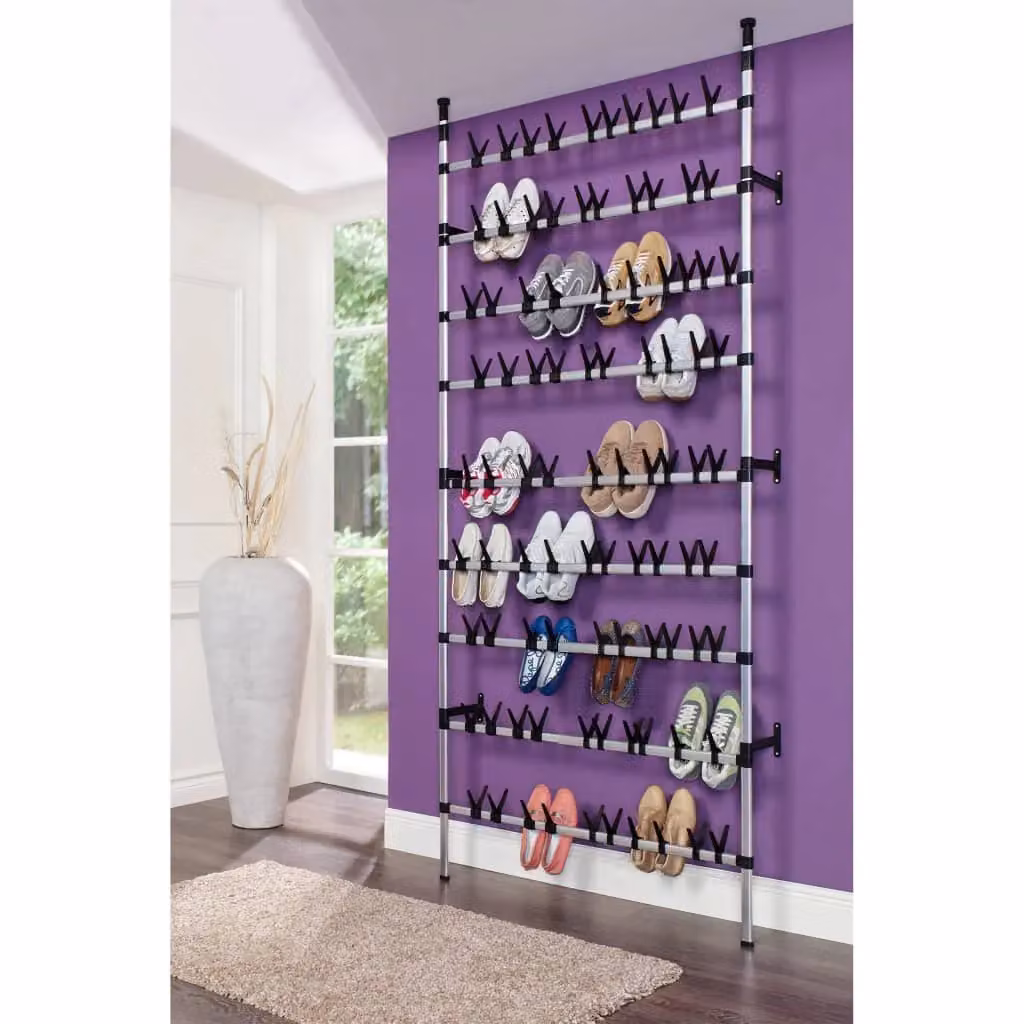 Berkfield Home Telescopic Aluminium Shoe Rack with Hanging Rods in Silver – 2