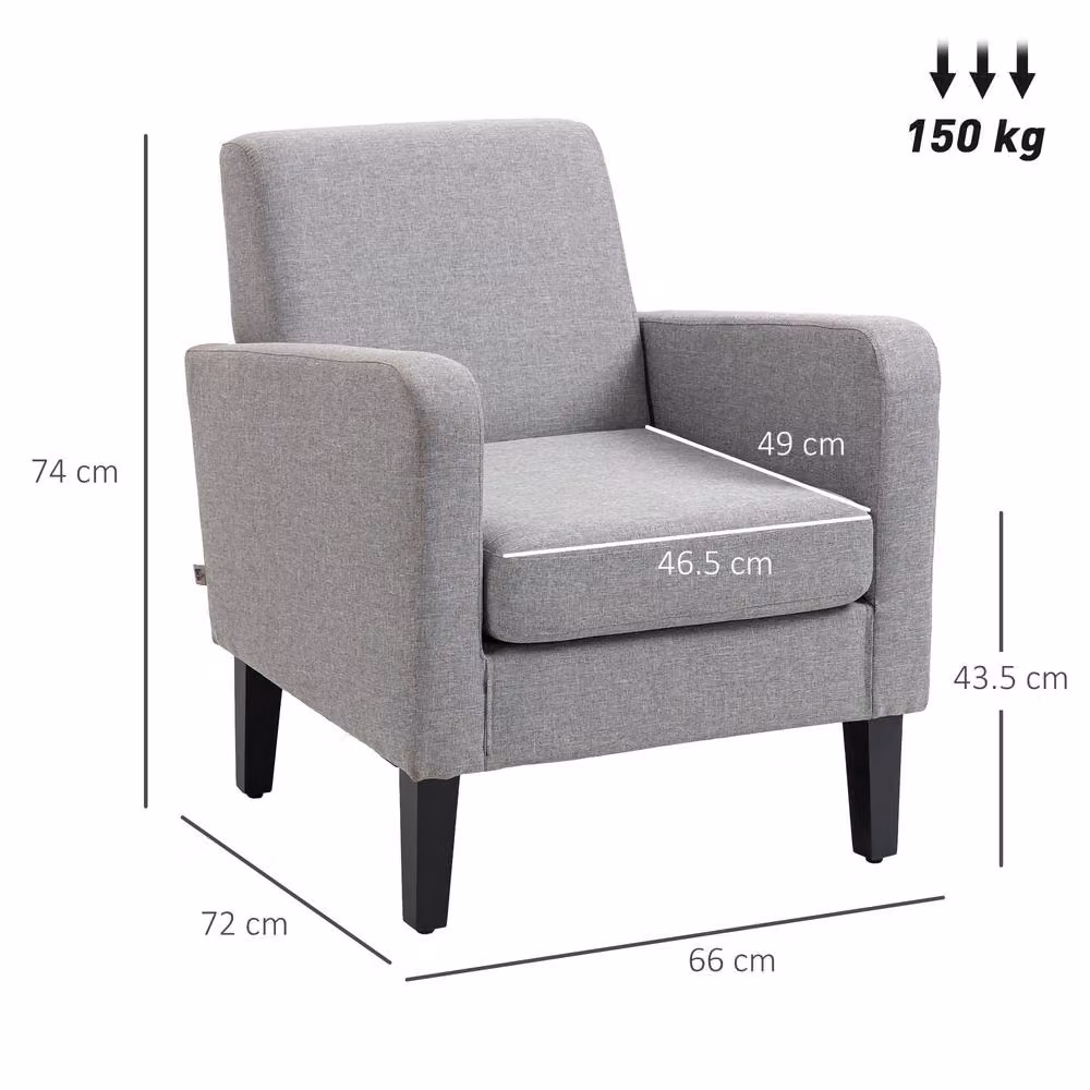 STILVORA Grey Fabric Armchair with Solid Rubberwood Frame – 3