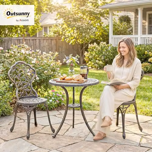 Outsunny 3 Piece Aluminium Bistro Set Garden Coffee Table and Chairs in Brown, W/D: 60 x 60 cm – 2
