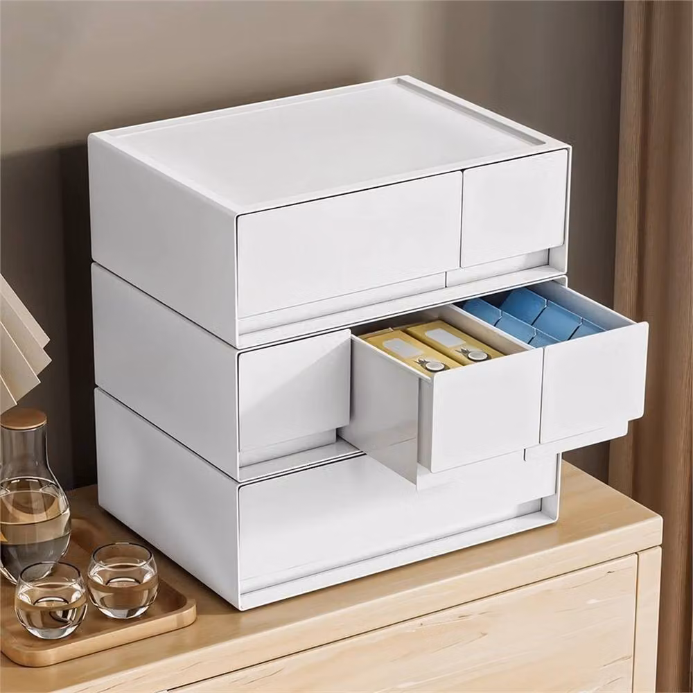 VOGREX White 3 Tier Stackable Desk Shelf with Drawers – 2