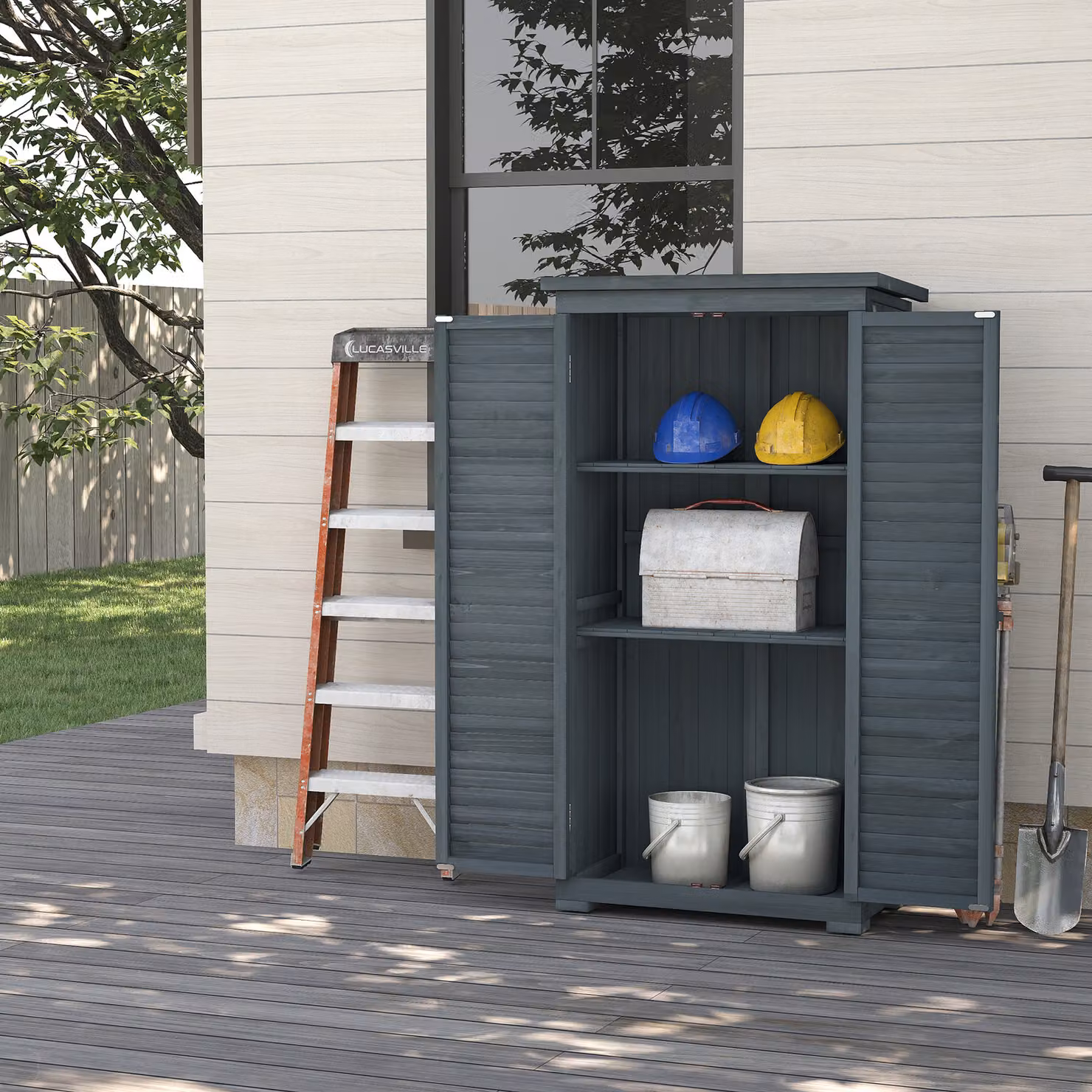 Outsunny Grey Outdoor Storage Cabinet with 3-Tier Shelves and Double Doors, W/D/H: 87 x 47 x 160 cm – 2